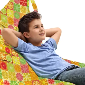 Lunarable Citrus Lounger Chair Bag, Demonstration of Lemons Oranges or Pomegranates in Squares Grid Inspired Design, High Capacity Storage with Handle Container, Lounger Size, Multicolor