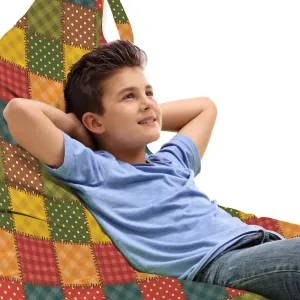 Lunarable Colorful Lounger Chair Bag, Different Geometric Patterns Combined Together with Stitch-Like Ornamentation, High Capacity Storage with Handle Container, Lounger Size, Multicolor