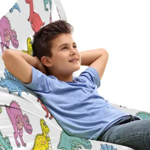 Lunarable Dinosaur Lounger Chair Bag, Funny Colorful Cartoon Characters Dinos Sharp Teeth Extinct Prehistoric Animals, High Capacity Storage with Handle Container, Lounger Size, Multicolor