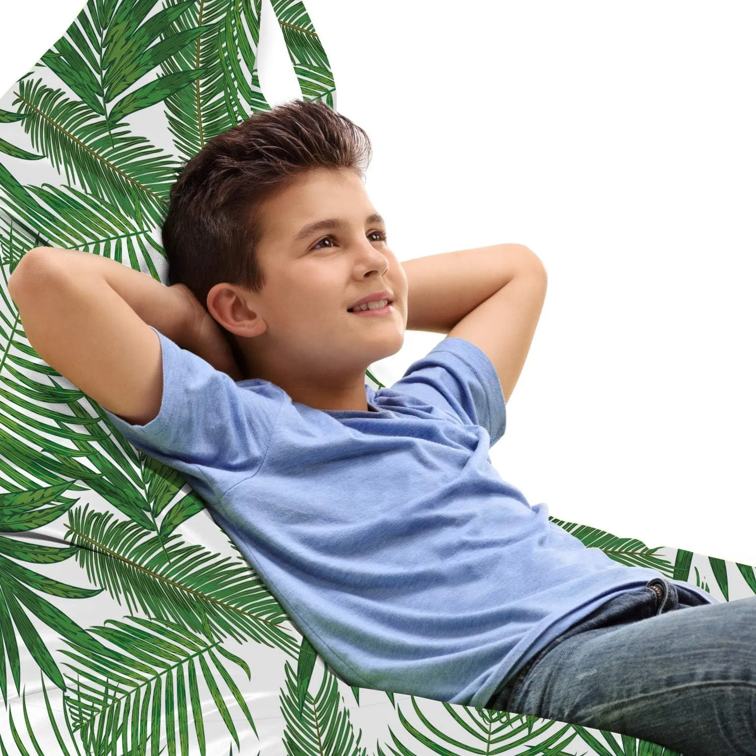 Lunarable Exotic Lounger Chair Bag, Tropical Palm Leaves Areca Sago Howea Forsteriana Foliage Urban Design Pattern, High Capacity Storage with Handle Container, Lounger Size, Green and White