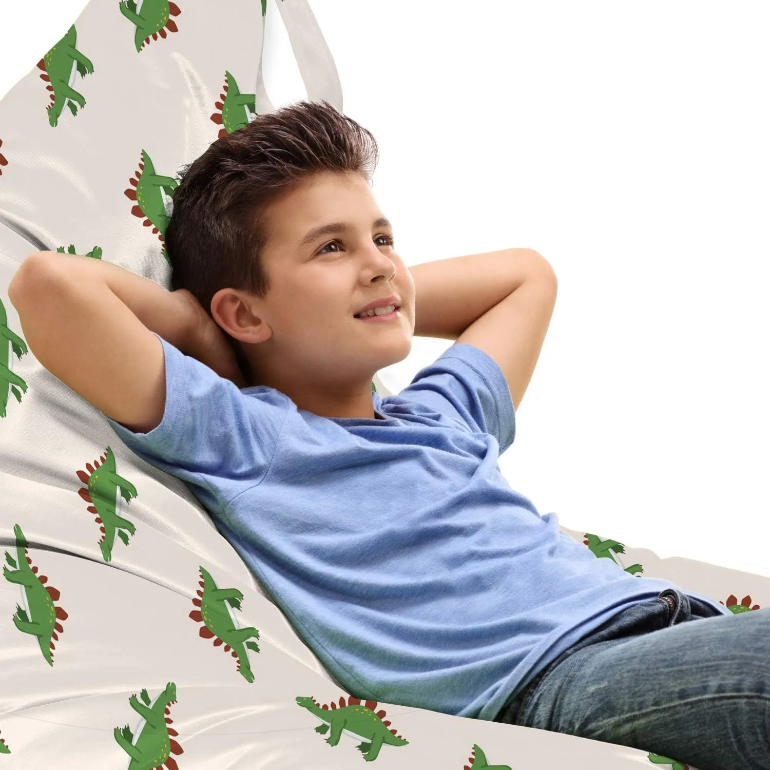 Lunarable Jurassic Lounger Chair Bag, Stegosaurus Dinosaur Prehistoric Herbivorous Reptiles Extinct Animals, High Capacity Storage with Handle Container, Lounger Size, Fern Green Ruby Beige