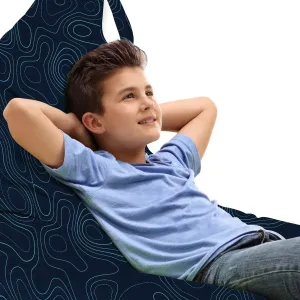 Lunarable Modern Lounger Chair Bag, Continuous Terrain Topography Map Inspired Abstract Design Illustration, High Capacity Storage with Handle Container, Lounger Size, Charcoal Grey and Teal