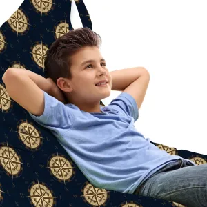 Lunarable Nautical Lounger Chair Bag, Vintage Compass and Wind Rose Pattern on Dark Color Cruise Travel Theme, High Capacity Storage with Handle Container, Lounger Size, Dark Blue Brown Cream