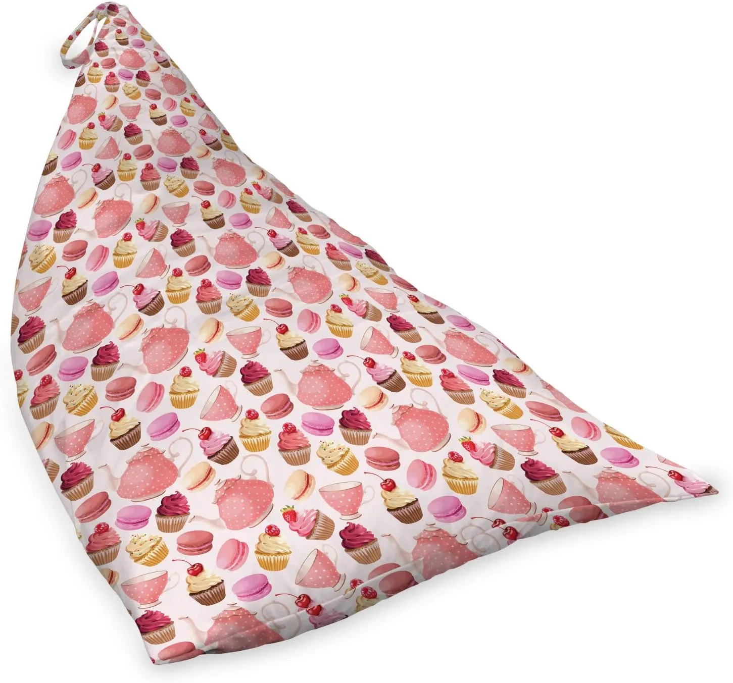 Lunarable Retro Lounger Chair Bag, Teaparty with Cupcakes Macarons Teapot and Cups Cherries Berries Polka Dots, High Capacity Storage with Handle Container, Lounger Size, Pink Cream Brown
