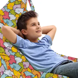 Lunarable Sketch Lounger Chair Bag, Disorder with Colorful Birds Happiness and Fun Cartoon Style, High Capacity Storage with Handle Container, Lounger Size, Multicolor