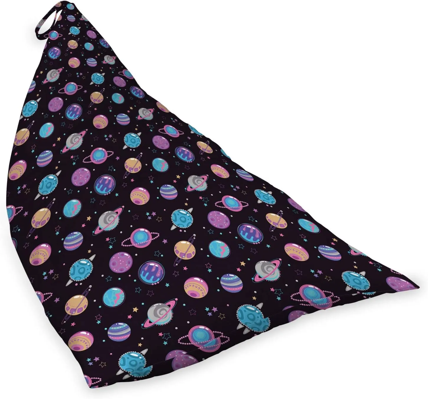 Lunarable Space Lounger Chair Bag, Galaxy Planets Stars Abstract Cartoon of Celestial Bodies Print, High Capacity Storage with Handle Container, Lounger Size, Grey Charcoal