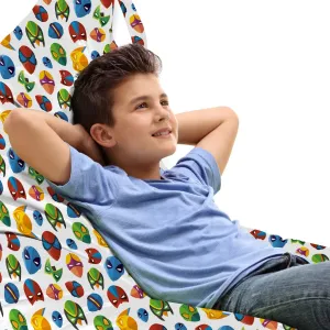 Lunarable Superhero Lounger Chair Bag, Cartoon Character Colorful Comics Inspired Characters Whimsical Funny Print, High Capacity Storage with Handle Container, Lounger Size, Multicolor