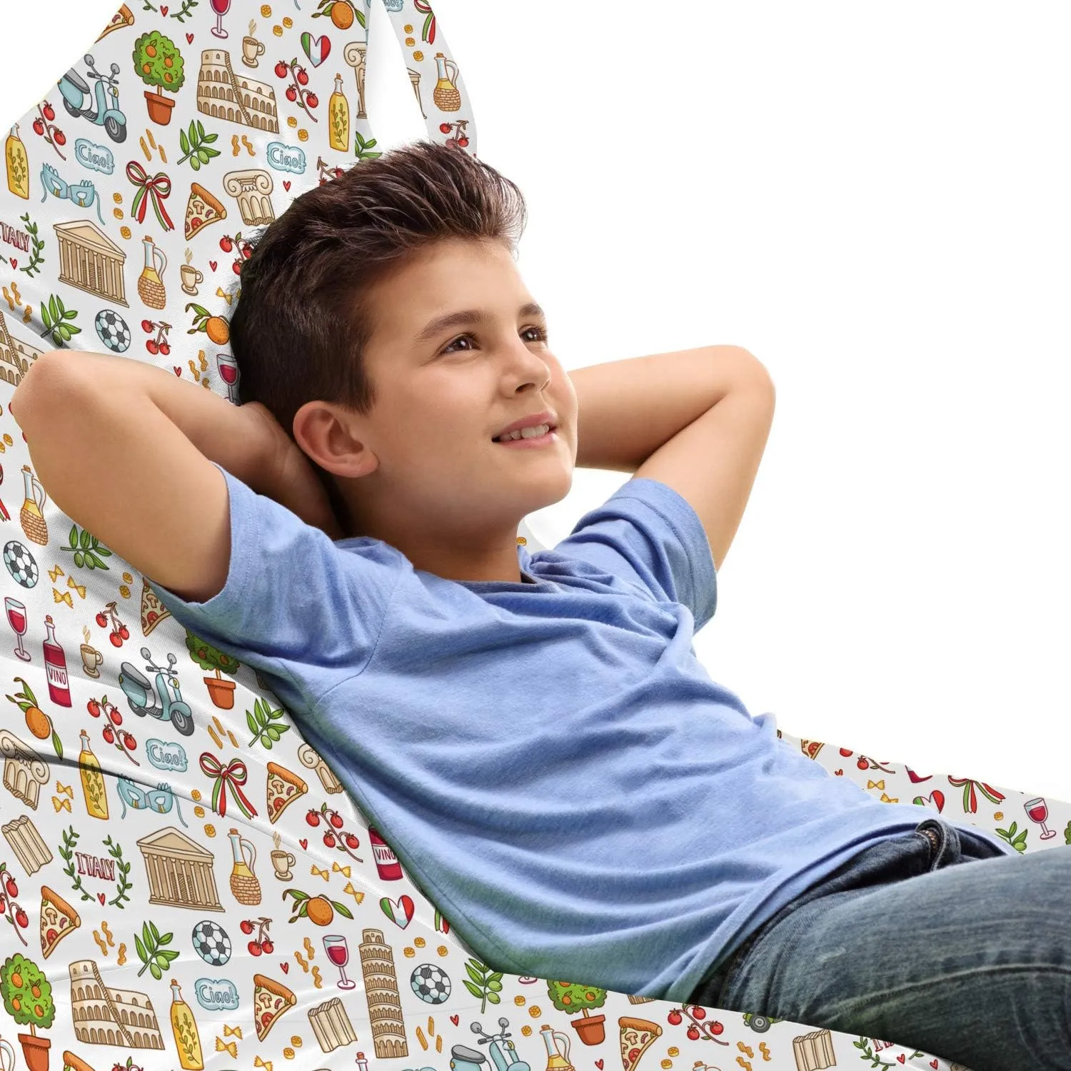 Lunarable Travel Lounger Chair Bag, Italian Landmarks Pizza Pasta Leaning Tower of Pisa Tourist Attractions European, High Capacity Storage with Handle Container, Lounger Size, Multicolor