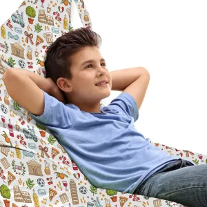 Lunarable Travel Lounger Chair Bag, Italian Landmarks Pizza Pasta Leaning Tower of Pisa Tourist Attractions European, High Capacity Storage with Handle Container, Lounger Size, Multicolor