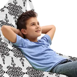 Lunarable Tribal Lounger Chair Bag, Prehistoric with Geometric Triangle Pattern, High Capacity Storage with Handle Container, Lounger Size, Black and White