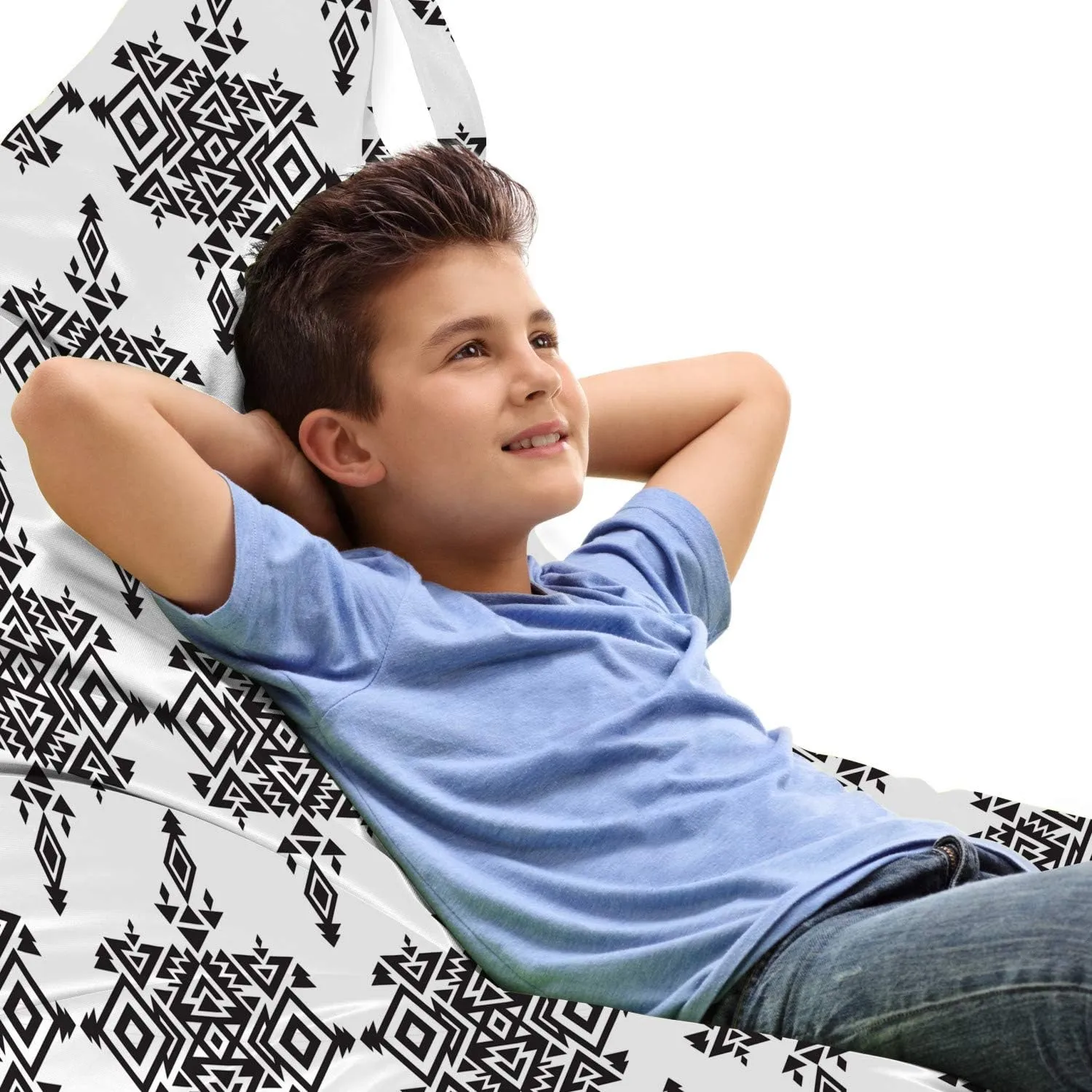 Lunarable Tribal Lounger Chair Bag, Prehistoric with Geometric Triangle Pattern, High Capacity Storage with Handle Container, Lounger Size, Black and White