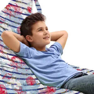 Lunarable Underwater Lounger Chair Bag, Watercolor Stripes and Ocean Nature Seashells Crabs and Starfishes, High Capacity Storage with Handle Container, Lounger Size, Multicolor