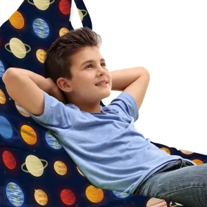 Lunarable Universe Lounger Chair Bag, Planets of Solar System Like Earth Jupiter Saturn Mars and Venus Blurry Look, High Capacity Storage with Handle Container, Lounger Size, Navy Blue