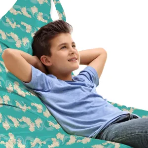 Lunarable Waves Lounger Chair Bag, Style Ocean Pattern Freedom Retro Freshness Poetic Illustration, High Capacity Storage with Handle Container, Lounger Size, Turquoise and Cream