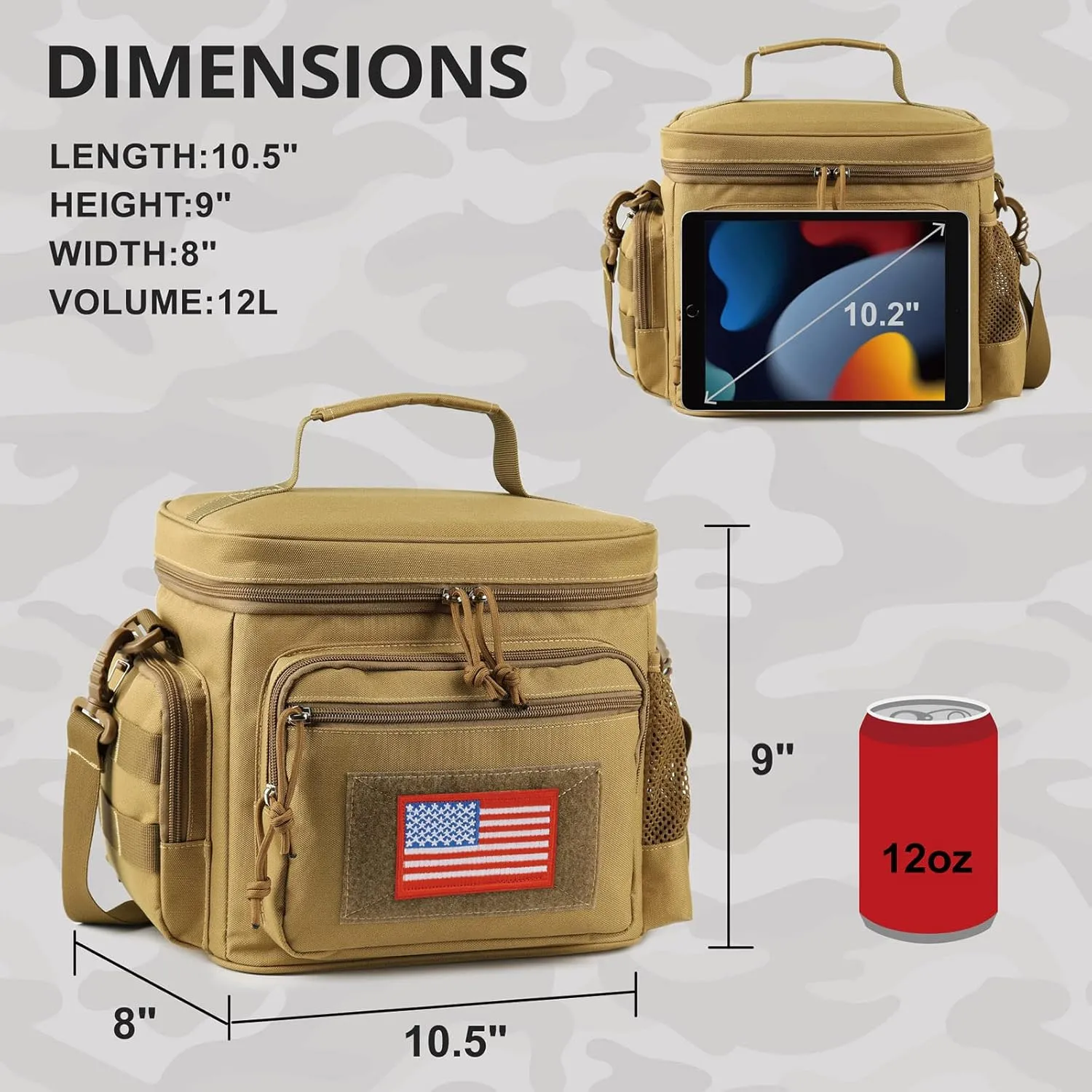 Lunch Box for Men, Tactical Lunch Bag MOLLE Webbing Leakproof Insulated Large Lunch Cooler Women Adult Meal with Adjustable Shoulder Strap Durable Lunch Pail (Brown)