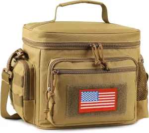 Lunch Box for Men, Tactical Lunch Bag MOLLE Webbing Leakproof Insulated Large Lunch Cooler Women Adult Meal with Adjustable Shoulder Strap Durable Lunch Pail (Brown)