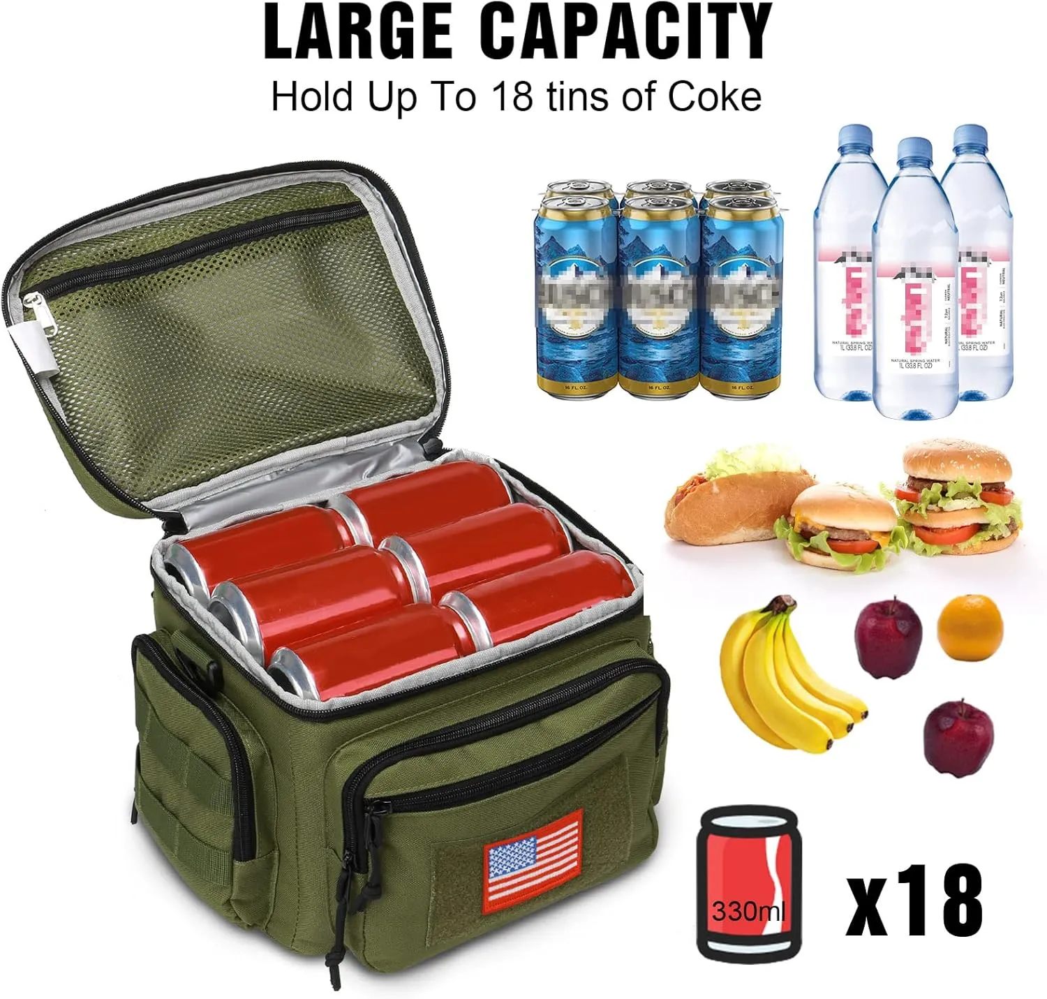 Lunch Box for Men, Tactical Lunch Bag MOLLE Webbing Leakproof Insulated Large Lunch Cooler Women Adult Meal with Adjustable Shoulder Strap Durable Lunch Pail (Green)