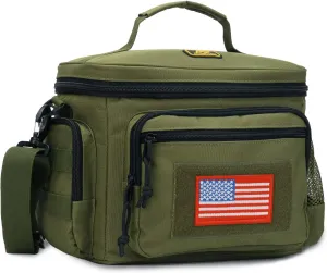 Lunch Box for Men, Tactical Lunch Bag MOLLE Webbing Leakproof Insulated Large Lunch Cooler Women Adult Meal with Adjustable Shoulder Strap Durable Lunch Pail (Green)