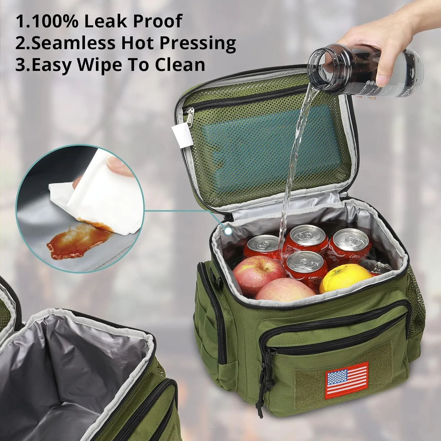 Lunch Box for Men, Tactical Lunch Bag MOLLE Webbing Leakproof Insulated Large Lunch Cooler Women Adult Meal with Adjustable Shoulder Strap Durable Lunch Pail (Green)