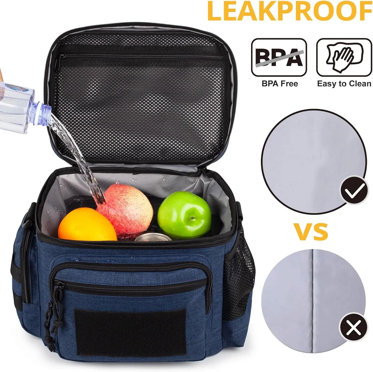 Lunch Box for Men, Tactical Lunch Bag MOLLE Webbing Leakproof Insulated Lunch Cooler Women Adult Meal with Adjustable Shoulder Strap Lunch Pail (Blue)