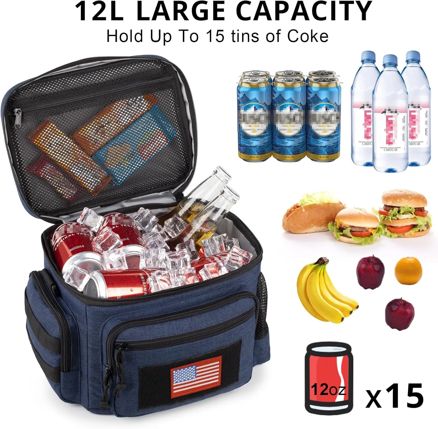 Lunch Box for Men, Tactical Lunch Bag MOLLE Webbing Leakproof Insulated Lunch Cooler Women Adult Meal with Adjustable Shoulder Strap Lunch Pail (Blue)