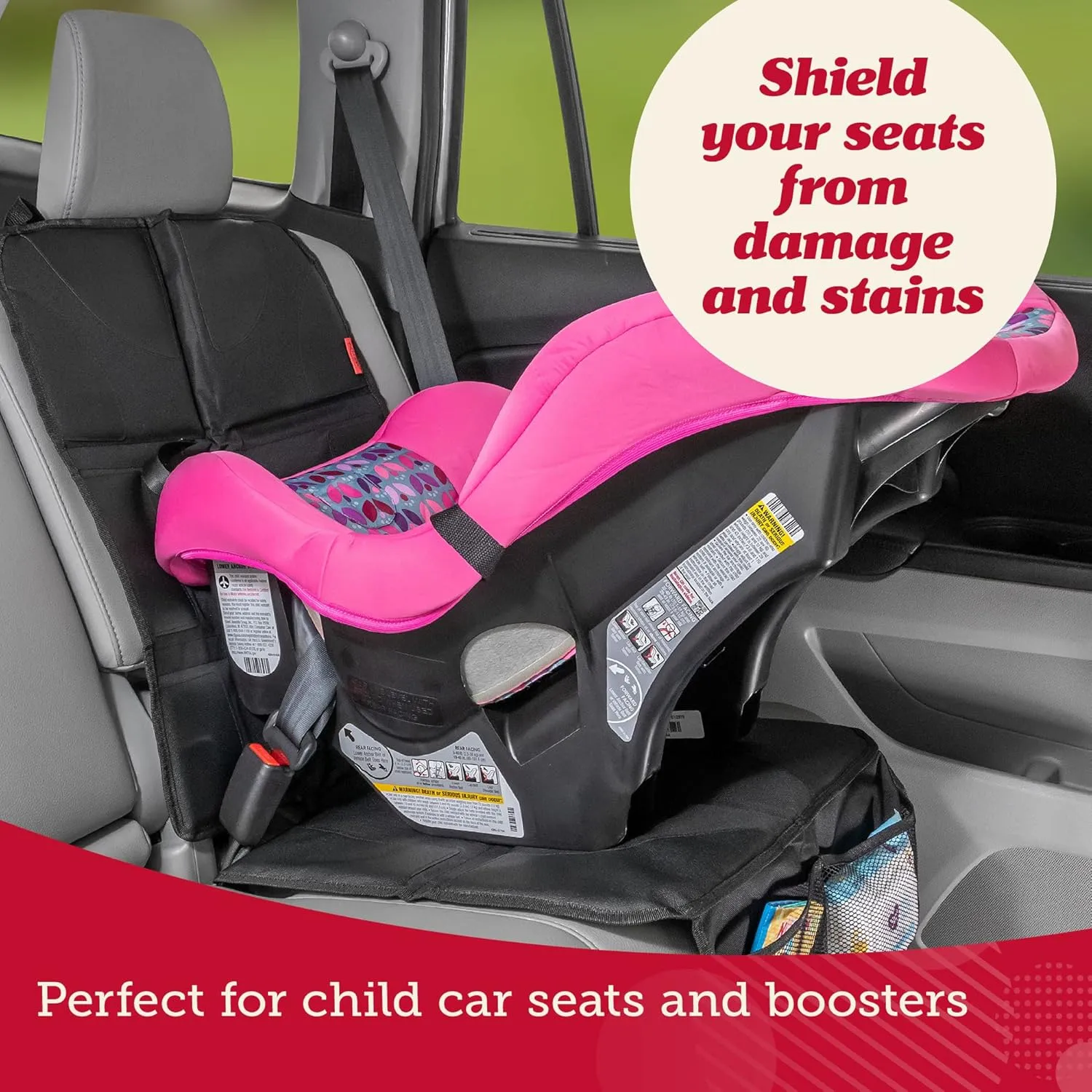 Lusso Gear Car Seat Protector (2-Pack) - Thick Padding, Waterproof - Child Seat Cover with Two Mesh Storage Pockets, Grey Foldable Design