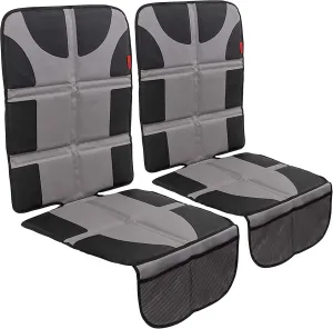 Lusso Gear Car Seat Protector (2-Pack) - Thick Padding, Waterproof - Child Seat Cover with Two Mesh Storage Pockets, Grey Foldable Design