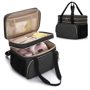 Luxja Double Layer Breast Pump Bag Compatible with Spectra S1 and S2, Pump Bag for Breast Pump and Extra Parts, Bag Only, Black