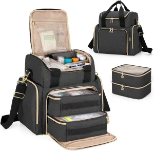 LUXJA Large Medicine Bag with 2 Removable Cases, Medicine Storage Bag with Multiple Storage Sections (Suitable for Travel or Home), Black