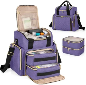 LUXJA Large Medicine Bag with 2 Removable Cases, Medicine Storage Bag with Multiple Storage Sections (Suitable for Travel or Home), Purple