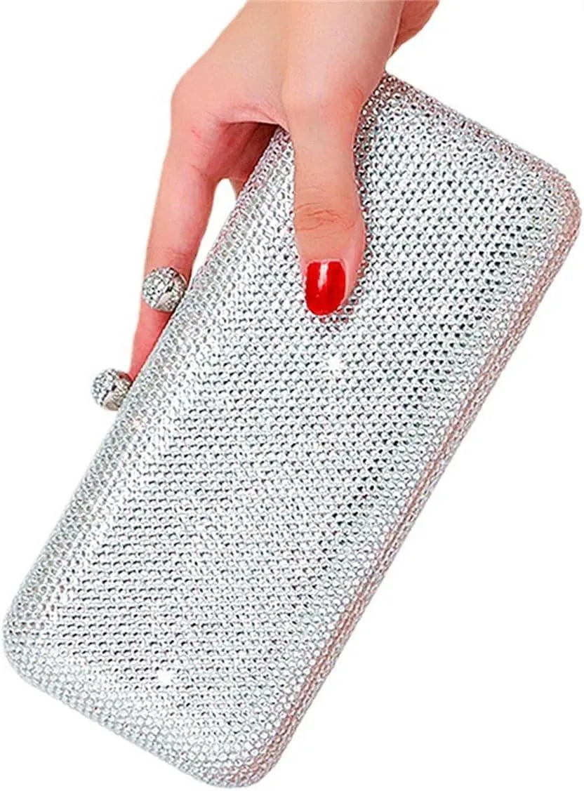 Luxury Crystal Evening Bags Long Rhinestone Box Clutch Diamond Clutch Handbag Formal Party Wedding Bridal Purse