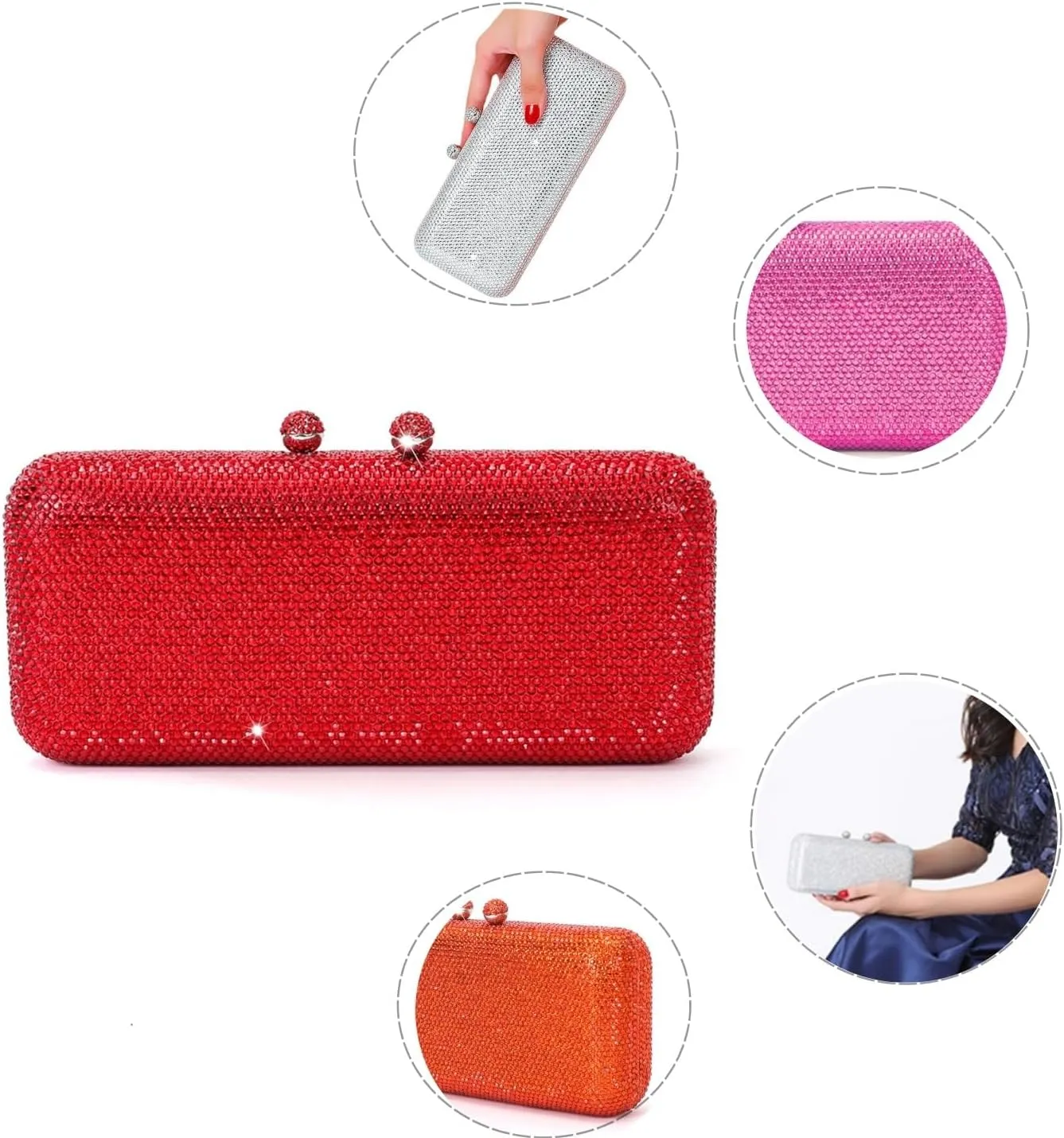 Luxury Crystal Evening Bags Long Rhinestone Box Clutch Diamond Clutch Handbag Formal Party Wedding Bridal Purse
