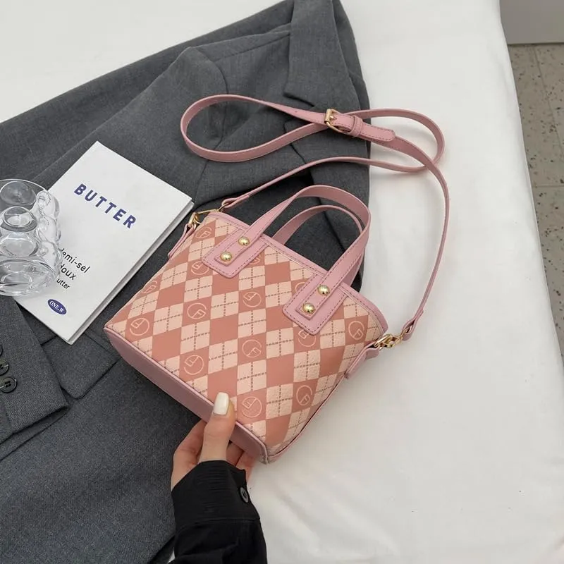 Luxury Geometric Diamond Pattern Small Crossbody Bag for Women |，trendy Textured Bucket Handbag with High-end Appeal