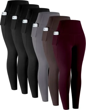 LZYVOO Leggings with Pockets for Women, 6 Packs Soft High Waisted Tummy Control Workout Yoga Pants