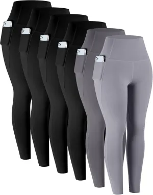 LZYVOO Leggings with Pockets for Women, 6 Packs Soft High Waisted Tummy Control Workout Yoga Pants
