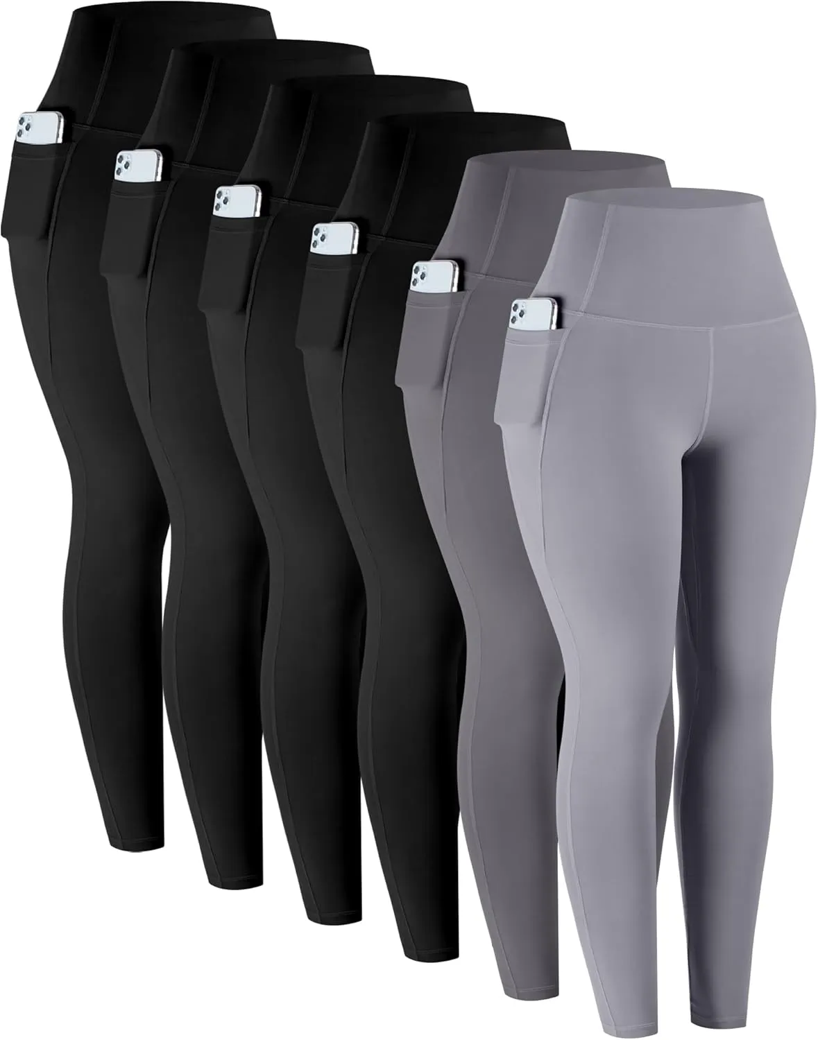 LZYVOO Leggings with Pockets for Women, 6 Packs Soft High Waisted Tummy Control Workout Yoga Pants