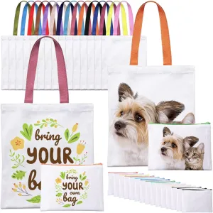 MAFYE 30 Pack Sublimation Blanks Tote bags, Reusable Grocery Bags DIY Heat Transfer Canvas Tote Bags Cosmetic Makeup Bags Shopping Bags with Customized Color for DIY, Advertising, Christmas Craft