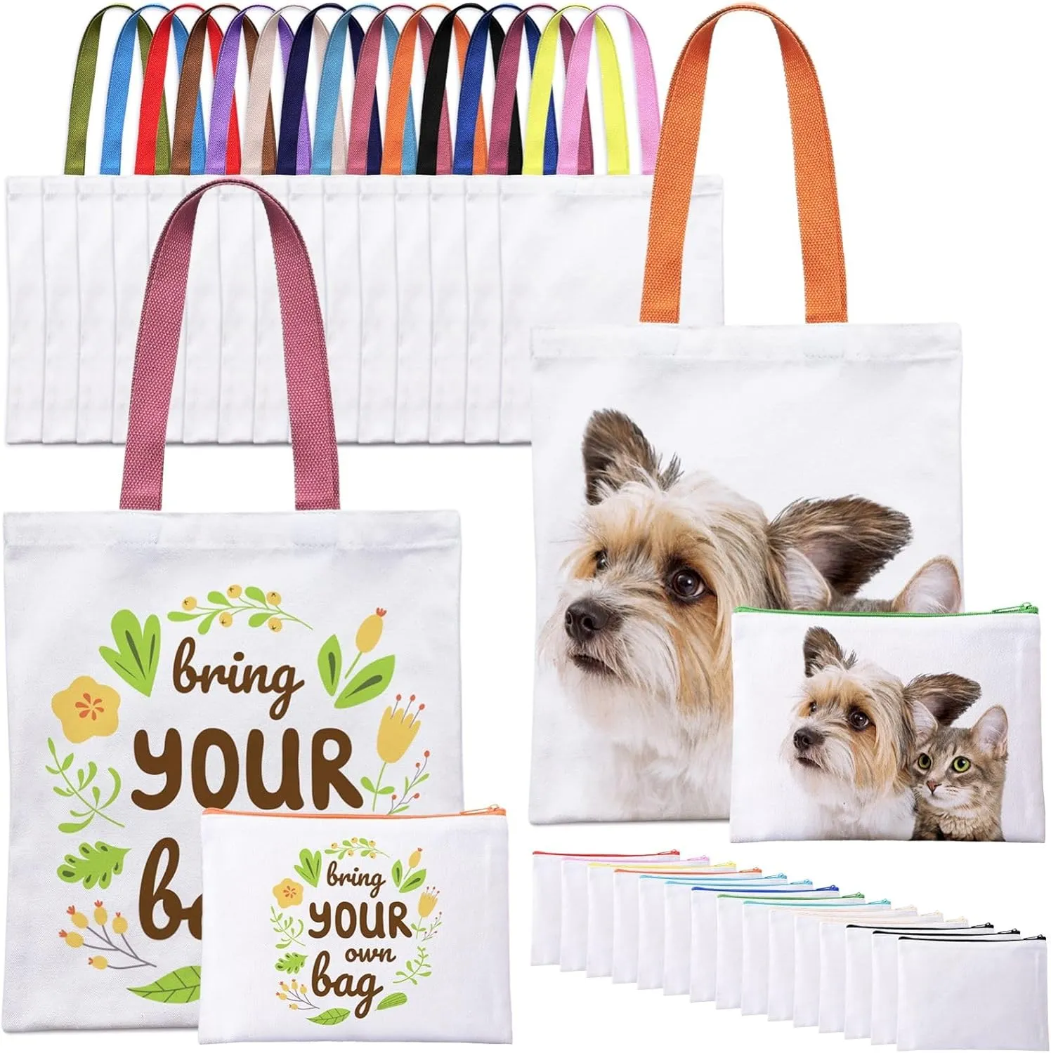 MAFYE 30 Pack Sublimation Blanks Tote bags, Reusable Grocery Bags DIY Heat Transfer Canvas Tote Bags Cosmetic Makeup Bags Shopping Bags with Customized Color for DIY, Advertising, Christmas Craft