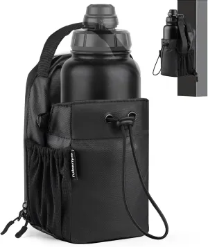 Magnetic Gym Sling Bag with Bottle holder for Men or Women |24 32 40 oz or diameter 3.9" Bottle holder| 6 pound magnetic force | Waterproof zipper | Airtag holder | Key chain (Black)