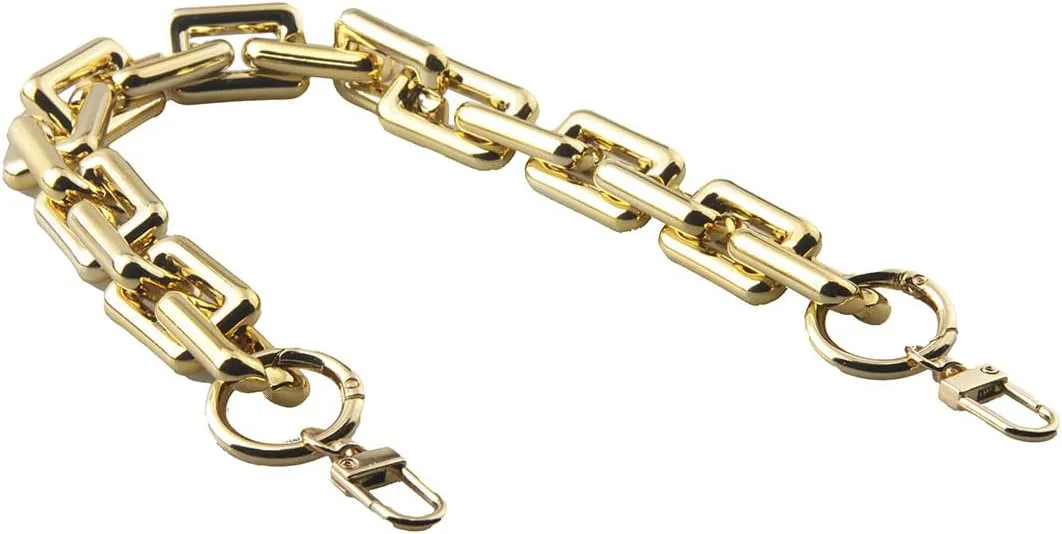 MAHAVIMOKSA 2 Packs Gold & Gun Metal 40cm/15.7" Chunky Acrylic Resin Purse Chain Purse Handles Replacement Strap with Push Clasp Clip Buckle for DIY Craft Purse Bag Making