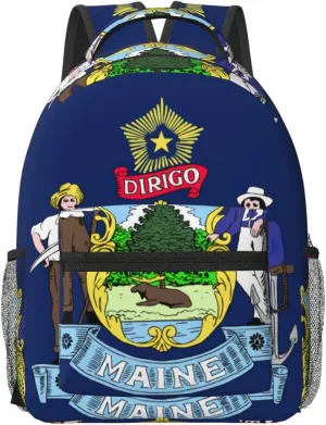 Maine State Flag Print Laptop Backpack,Personal Item Travel Bag,Travel Backpack Carry On Flight Approved