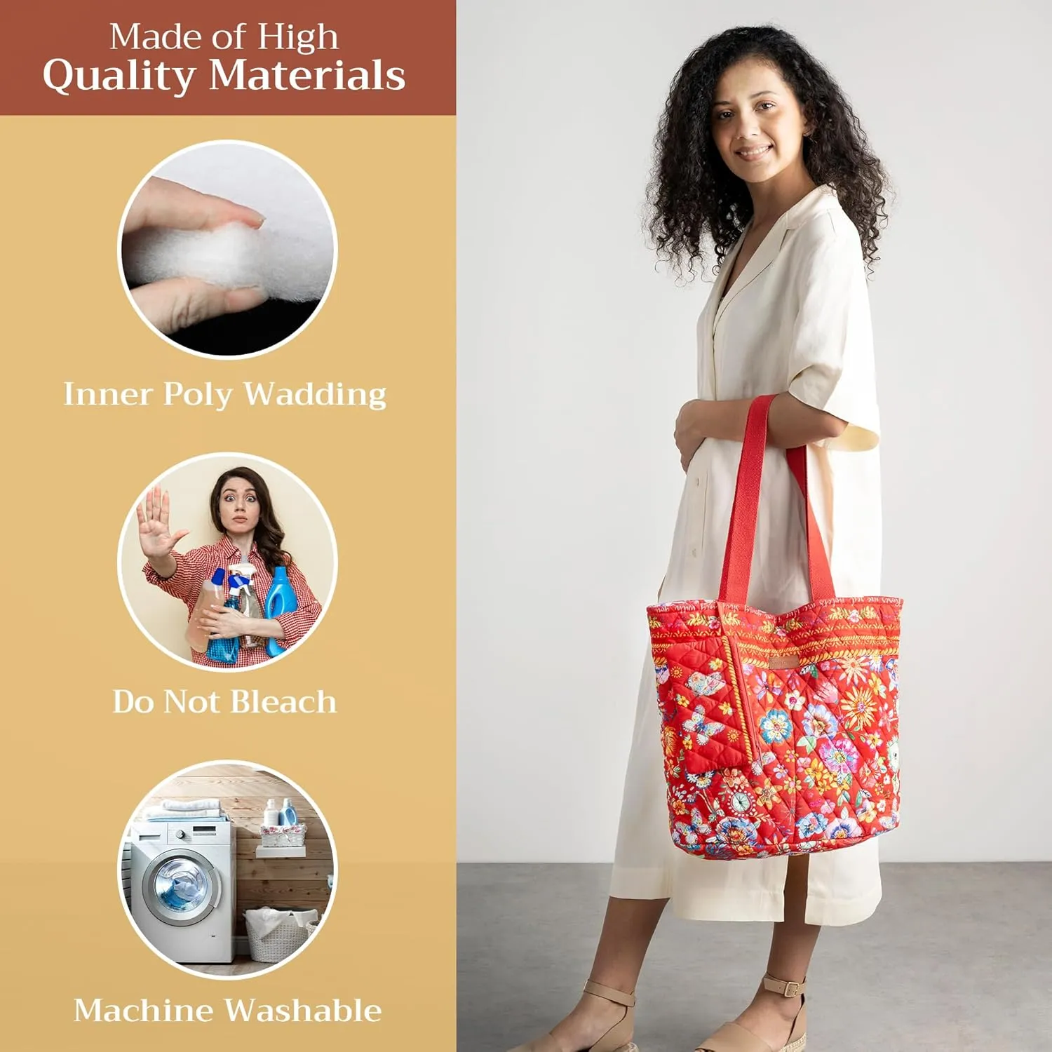 Maison d' Hermine Shopping Bag Cotton Quilted Tote Bag with Zipper Pockets & Small Pouch Grocery Bag for Work Travel Lunch
