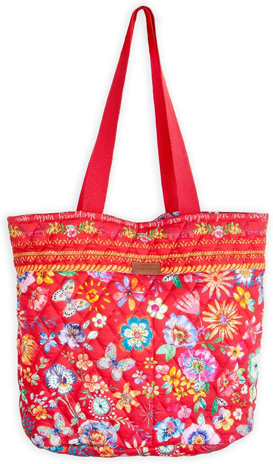 Maison d' Hermine Shopping Bag Cotton Quilted Tote Bag with Zipper Pockets & Small Pouch Grocery Bag for Work Travel Lunch