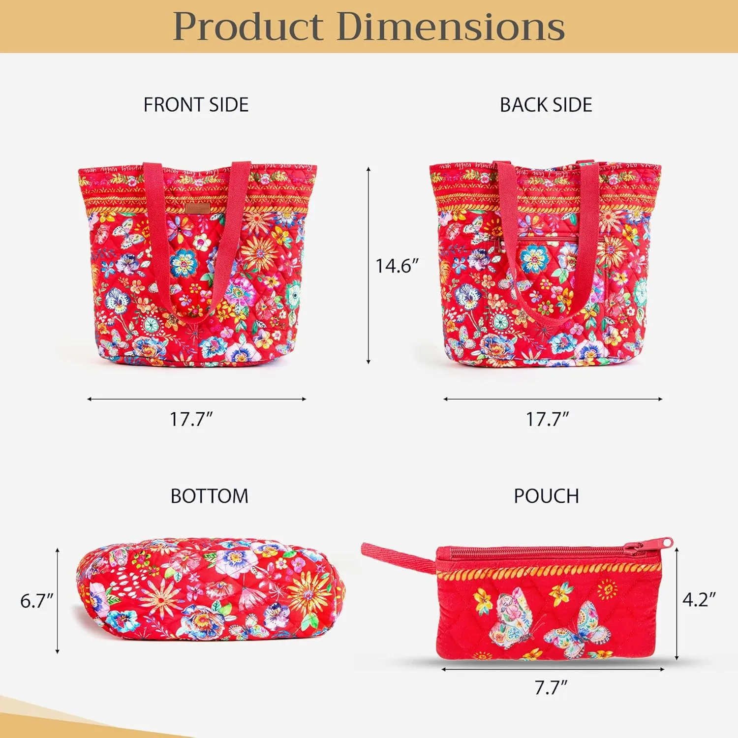 Maison d' Hermine Shopping Bag Cotton Quilted Tote Bag with Zipper Pockets & Small Pouch Grocery Bag for Work Travel Lunch