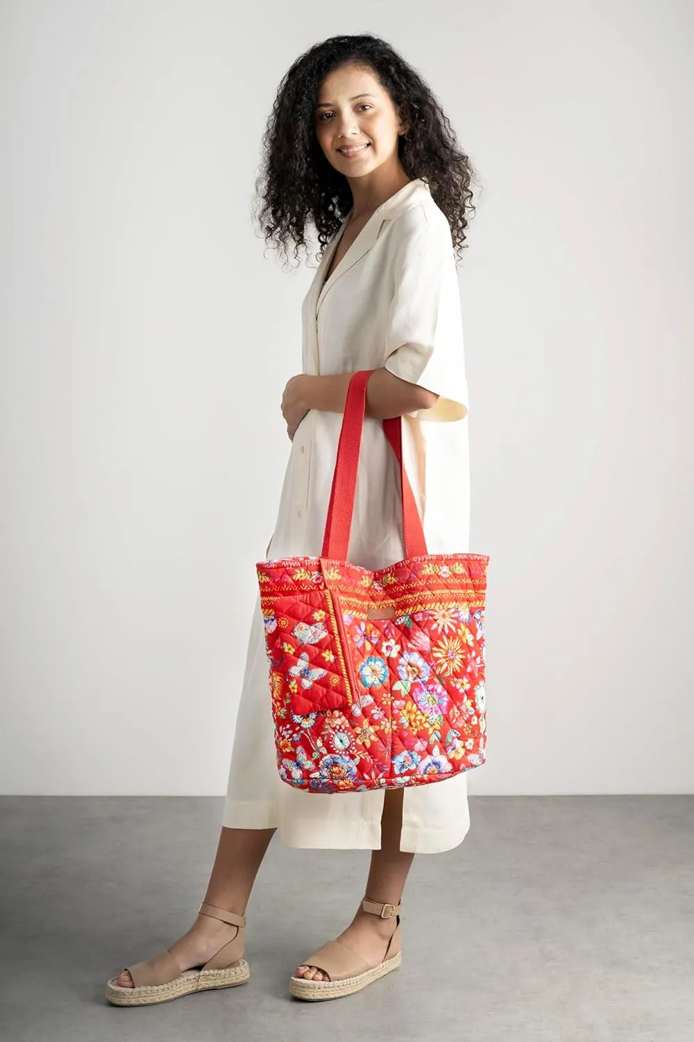 Maison d' Hermine Shopping Bag Cotton Quilted Tote Bag with Zipper Pockets & Small Pouch Grocery Bag for Work Travel Lunch