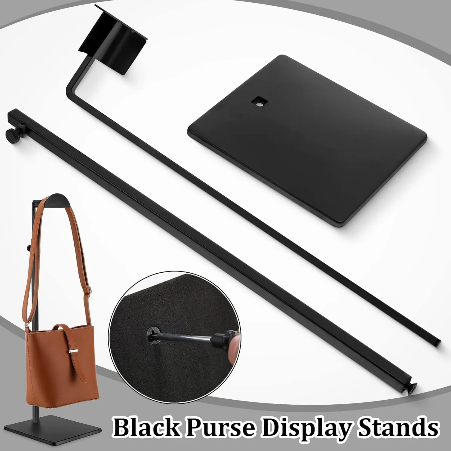 Maitys 4 Pack Purse Display Stands Stainless Steel Adjustable Height Bags Display Holder for Home Store Boutique Counter (Black)