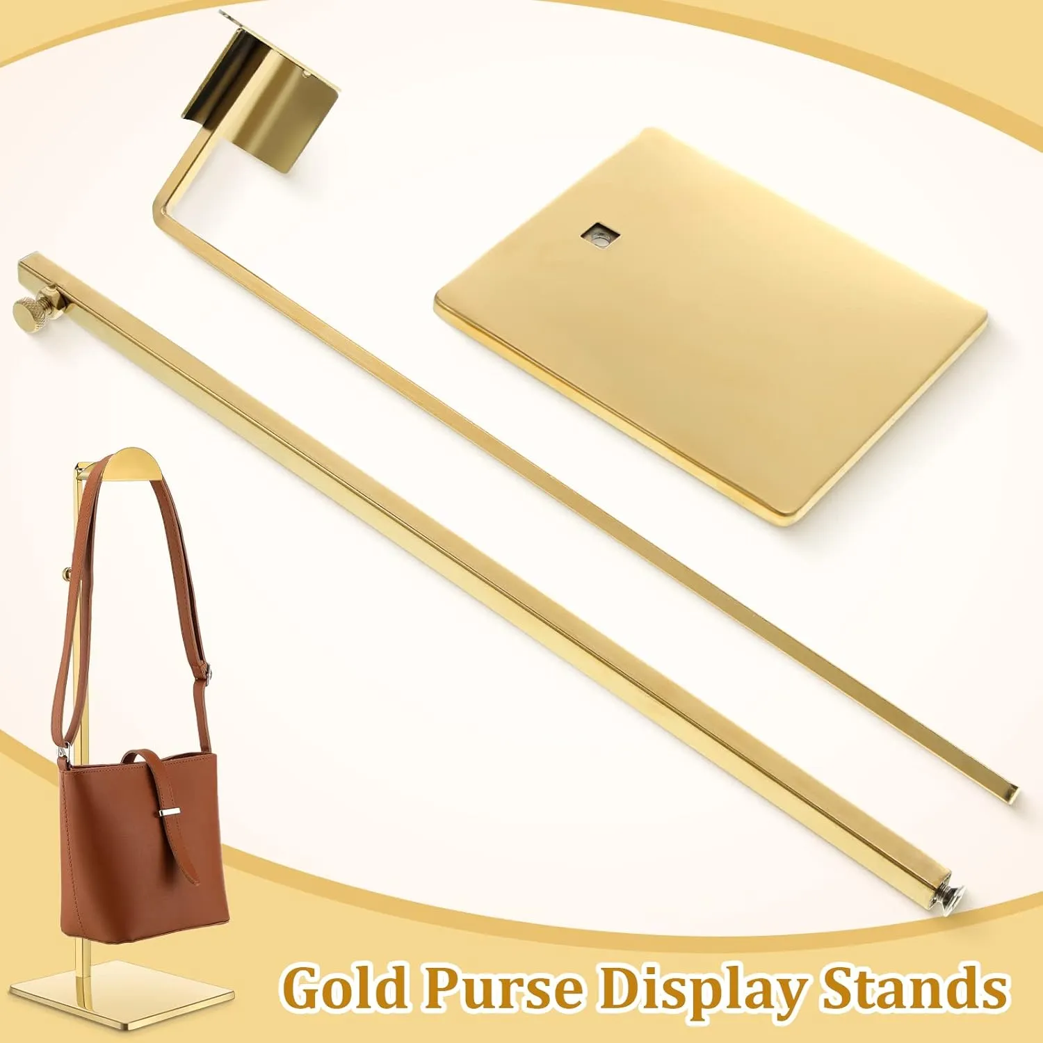 Maitys 4 Pack Purse Display Stands Stainless Steel Adjustable Height Bags Display Holder for Home Store Boutique Counter (Gold)