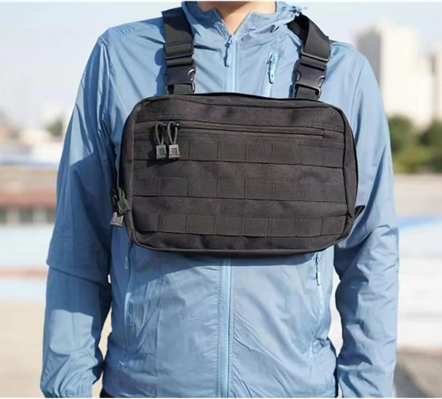 Maizoon Outdoor Tactical Chest Bag with Molle System Small Capacity 8 Liter Adjustable Shoulder Straps Adventure Essentials Ideal for Mountaineering Camping and Hunting Black