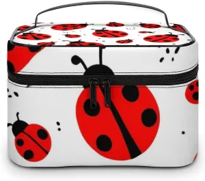 Make Up Bags Ladybug Red Black Dots White Cosmetics Organizer Case for Women, Travel Toiletry Brushes Storage Bag with Carry Handle