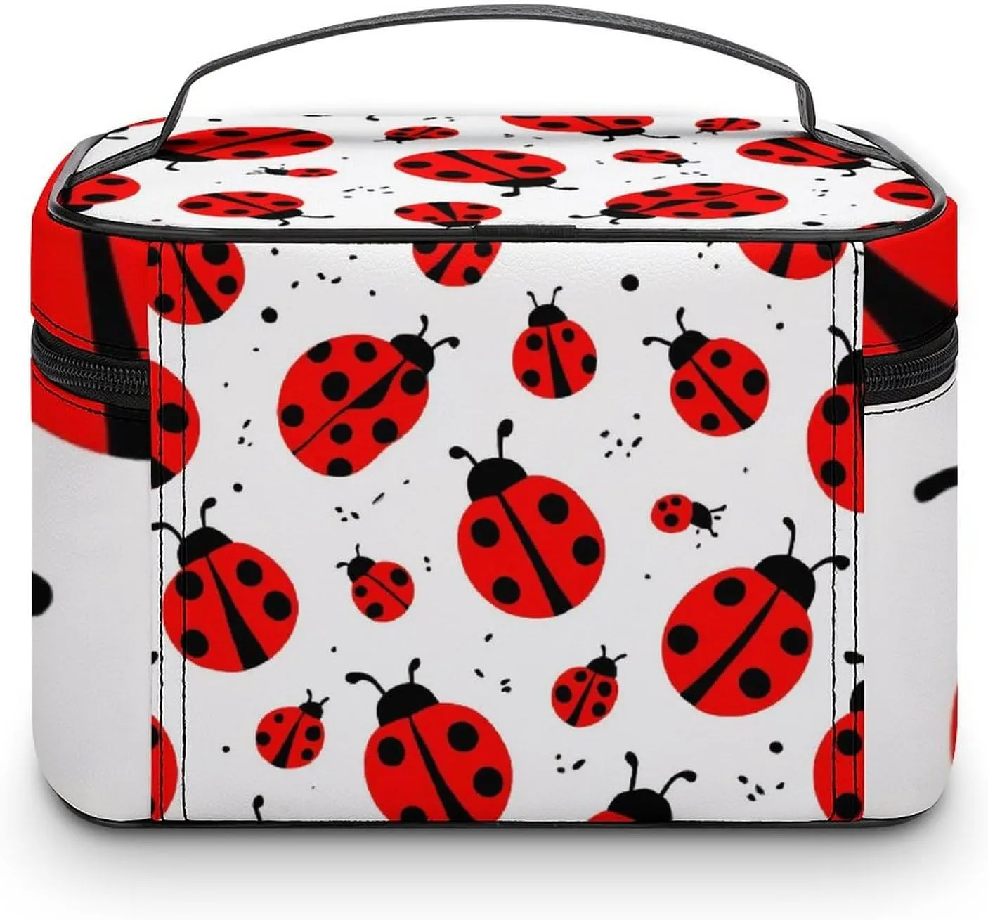 Make Up Bags Ladybug Red Black Dots White Cosmetics Organizer Case for Women, Travel Toiletry Brushes Storage Bag with Carry Handle